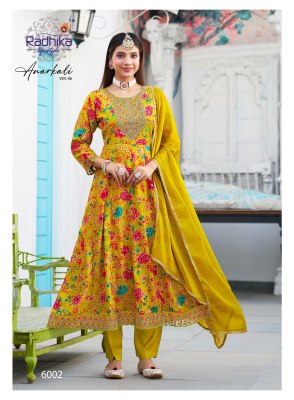 Anarkali vol 6 by Radhika Lifestyle Heavy Reyon foil printed top bottom and dupatta catalogue at affordable rate readymade suit catalogs