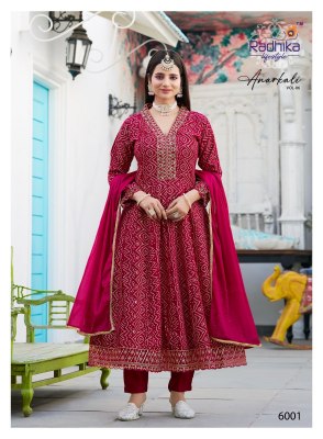 Anarkali vol 6 by Radhika Lifestyle Heavy Reyon foil printed top bottom and dupatta catalogue at affordable rate readymade suit catalogs
