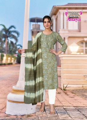 Anaya vol 2 by Mystic 9 Premium quality Heavy Reyon Kurti pant with dupatta at affordable rate readymade suit catalogs
