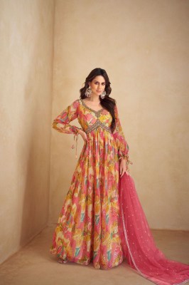 Anayah by Gulkayra designer real chinon digital printed long gown with dupatta catalogue at affordable rate gown catalogs