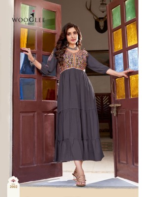 Anchal by wooglee heavy reyon thread work fancy kurti collection at low rate kurtis catalogs