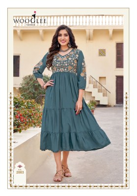 Anchal by wooglee heavy reyon thread work fancy kurti collection at low rate kurtis catalogs