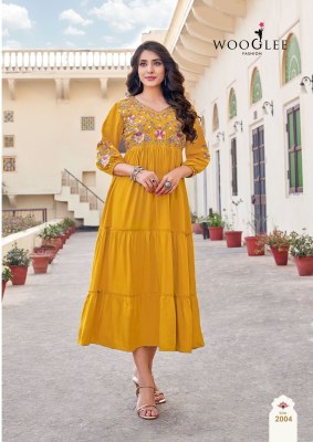 Anchal by wooglee heavy reyon thread work fancy kurti collection at low rate kurtis catalogs