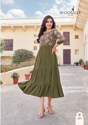 Anchal by wooglee heavy reyon thread work fancy kurti collection at low rate kurtis catalogs