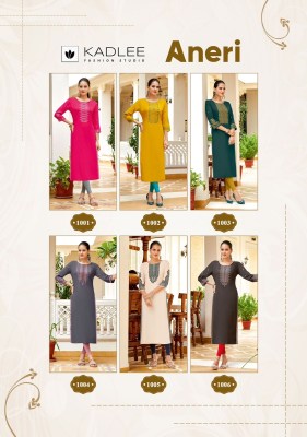 Aneri by Kadlee Heavy Reyon Thread Handwork Fancy Kurti catalogue at affordable rate kurtis catalogs