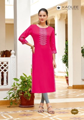 Aneri by Kadlee Heavy Reyon Thread Handwork Fancy Kurti catalogue at affordable rate kurtis catalogs