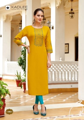 Aneri by Kadlee Heavy Reyon Thread Handwork Fancy Kurti catalogue at affordable rate kurtis catalogs