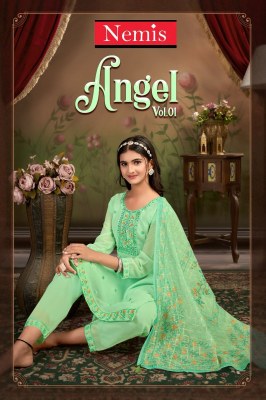 Angel by Nemis Embroidered rich combination kurti pant with dupatta catalogue in low rate Amavi