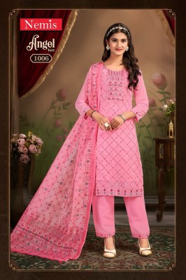 Angel by Nemis Embroidered rich combination kurti pant with dupatta catalogue in low rate readymade suit catalogs