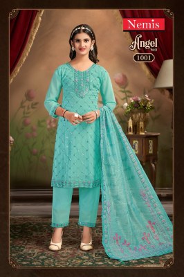 Angel by Nemis Embroidered rich combination kurti pant with dupatta catalogue in low rate readymade suit catalogs