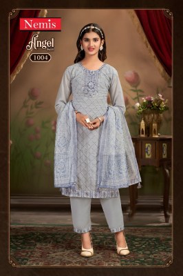 Angel by Nemis Embroidered rich combination kurti pant with dupatta catalogue in low rate readymade suit catalogs