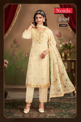 Angel by Nemis Embroidered rich combination kurti pant with dupatta catalogue in low rate readymade suit catalogs