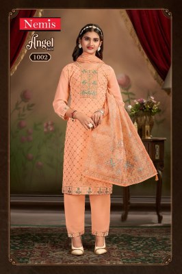 Angel by Nemis Embroidered rich combination kurti pant with dupatta catalogue in low rate readymade suit catalogs