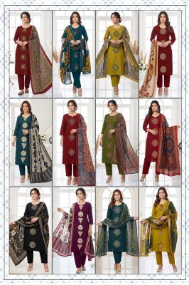 Anishka Vol-1 Dhabu Cotton 3 Piece Suit with Embroidery Work kurti pant with dupatta Catalogs