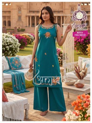 Anjish Rhyia Pure Dabu Cotton 2-Piece Long Kurti Set kurtis catalogs