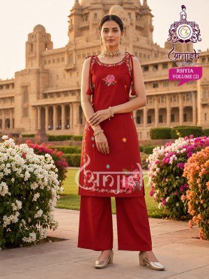 Anjish Rhyia Pure Dabu Cotton 2-Piece Long Kurti Set kurtis catalogs