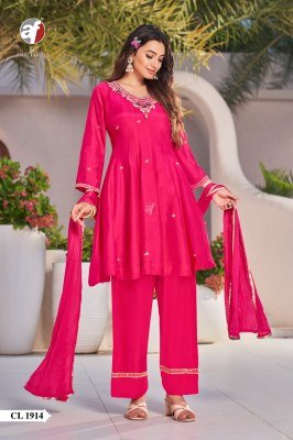 Anju CL 1914 Pure Dola Silk Short Anarkali Kurti With Dupatta Heavy Handwork Wholesale Anju Fabrics