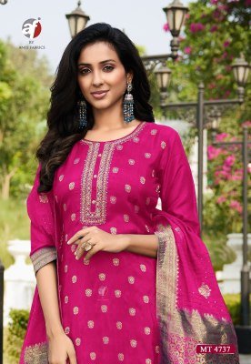 Anju D No  MT 4737 Elegant Pure Dola Silk Kurti with Jacquard Santoon Pant ANd Heavy Jacquard Handwork Dupatta Wholesale kurtis catalogs