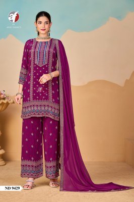 Anju D.No-Nd 9429 Pure Crepe Short Kurti with Palazzo And Chiffon Dupatta Wholesale wholesale catalogs