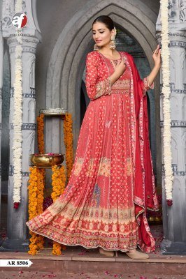Anju Fabric Ar-8506 Pure Chinon Chiffon Anarkali Gown Kurti with Dupatta Handwork Designer Lace Wholesale kurtis catalogs