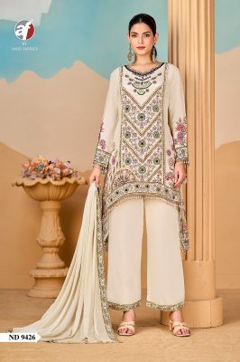 Anju Fabric D.No-ND 9426 Pure Crepe Silk Short Kurti Set with Handwork And Chiffon Dupatta Wholesale wholesale catalogs