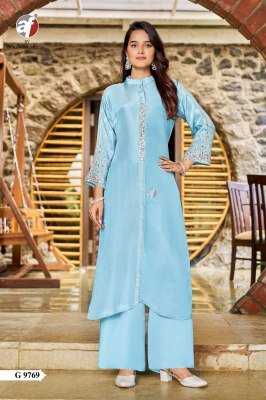 Anju Fabric G-9769 Designer Kurti Palazzo Pure Tissue Shimmer Handwork Set Wholesale kurtis catalogs