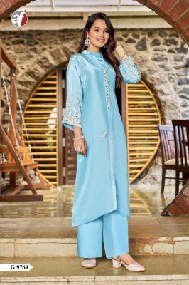 Anju Fabric G-9769 Designer Kurti Palazzo Pure Tissue Shimmer Handwork Set Wholesale kurtis catalogs