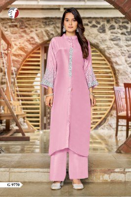 Anju Fabric G-9770 Pure Tissue Shimmer Kurti with Palazzo Heavy Handwork Designer Kurti Wholesale kurtis catalogs