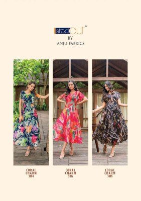 Anju Fabrics Coral Charm vol 3  exclusive designer pure viscose A line  printed Kurti catalogue wholesale  kurtis catalogs