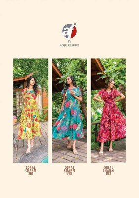 Anju Fabrics Coral Charm vol 3  exclusive designer pure viscose A line  printed Kurti catalogue wholesale  kurtis catalogs