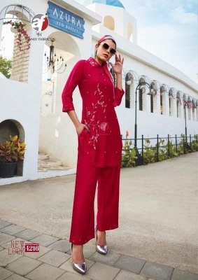 Anju Fabrics Fusion Vol 5 Designer Kurti with Palazzo And Chiffon Scarf  Viscose Nylon  Handwork Detailing Wholesale kurtis catalogs