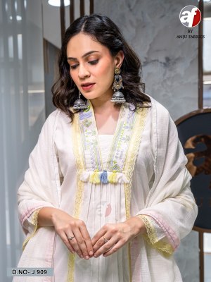 Anju Fabrics Mul Cotton D.909 Designer Embroidery Work Top Bottom Dupatta Set  Wholesale wholesale catalogs