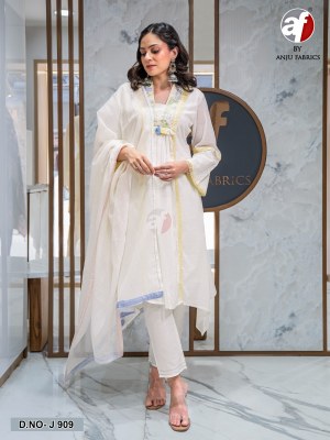 Anju Fabrics Mul Cotton D.909 Designer Embroidery Work Top Bottom Dupatta Set  Wholesale kurtis catalogs
