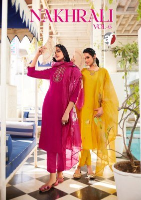 Anju Fabrics Nakhrali Vol 6 Modal Silk Handwork Kurti Pant and Organza Digital Print Dupatta Wholesale Anju Fabrics