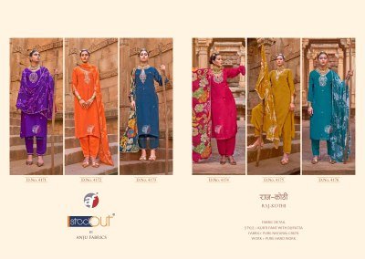 Anju Fabrics Raj Kothi Pure Natural Crepe Kurti Pant Set with Chinnon Digital Print Dupatta And Handwork Detailing Wholesale kurtis catalogs