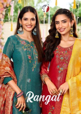 Anju Rangat Tissue Shimmer Kurti Pant with Contrast Dupatta Heavy Embroidery And Handwork Ethnic Set Wholesale Anju Fabrics