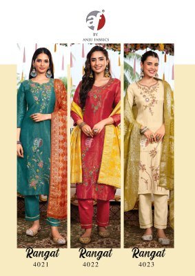 Anju Rangat Tissue Shimmer Kurti Pant with Contrast Dupatta Heavy Embroidery And Handwork Ethnic Set Wholesale kurtis catalogs