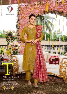 Anju Rangat Tissue Shimmer Kurti Pant with Contrast Dupatta Heavy Embroidery And Handwork Ethnic Set Wholesale kurtis catalogs