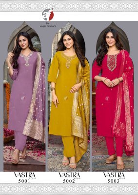 Anju Vastra Vol 6 Modal Silk Kurti Pant Dupatta Set Heavy Jacquard And Hand Work Ethnic Wholesale kurti pant with dupatta Catalogs