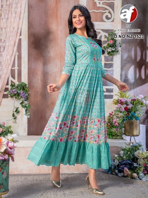 Anju fabric by D NO NZ1523 beautiful embroidered fancy kurti catalogue at amaviexpo kurtis catalogs