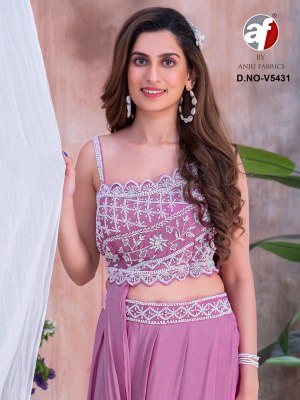 Anju fabric by D No V5431 pure designer handwork drape choli with skirt catalogue at low rate lehenga choli catalogs