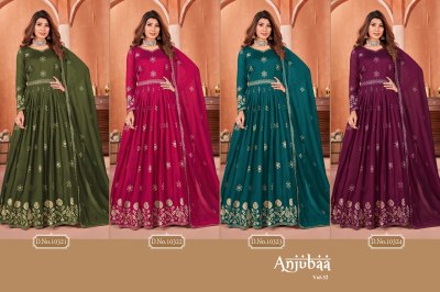 Anjubaa vol 32 present long flair embroidered gown with dupatta catalogue at affordable rate  gown catalogs