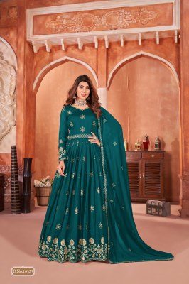 Anjubaa vol 32 present long flair embroidered gown with dupatta catalogue at affordable rate  gown catalogs