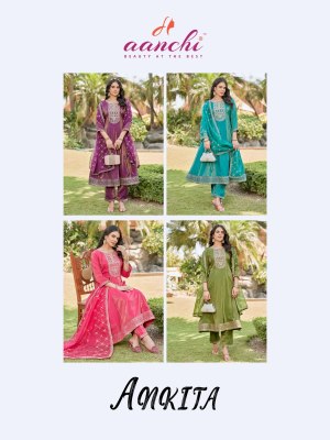 Ankita by Aanchi Roman shimmer Flair top with dupatta and bottom collection at low rate fancy Anarkali suit catalogs