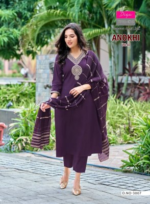 Anokhi vol 3 by Diya Trends Roman Silk Embroidered readymade suit catalogue at affordable rate readymade suit catalogs