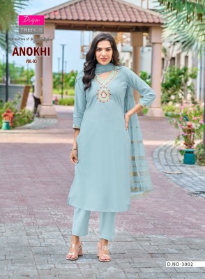 Anokhi vol 3 by Diya Trends Roman Silk Embroidered readymade suit catalogue at affordable rate readymade suit catalogs