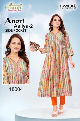 Anori Aaliya vol 2 by Hariyaali reyon printed flared kurti catalogue at low rate kurtis catalogs
