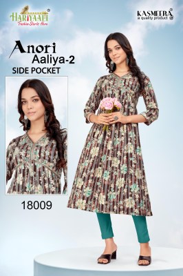 Anori Aaliya vol 2 by Hariyaali reyon printed flared kurti catalogue at low rate kurtis catalogs