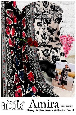 Arsala Amira Luxury Volume 8  Unstitched Cotton Dress Material Pure Heavy Lawn Top And Bottom  Pure Cotton Dupatta Wholesale dress material catalogs