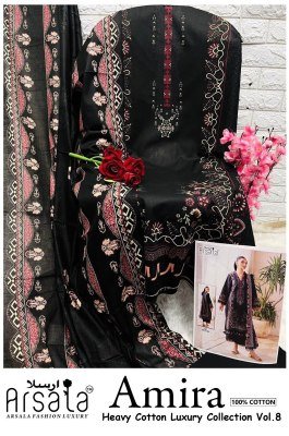 Arsala Amira Luxury Volume 8  Unstitched Cotton Dress Material Pure Heavy Lawn Top And Bottom  Pure Cotton Dupatta Wholesale dress material catalogs